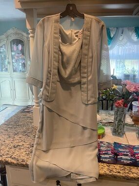 Maya Brooke Light Silver Formal Dress with Jacket